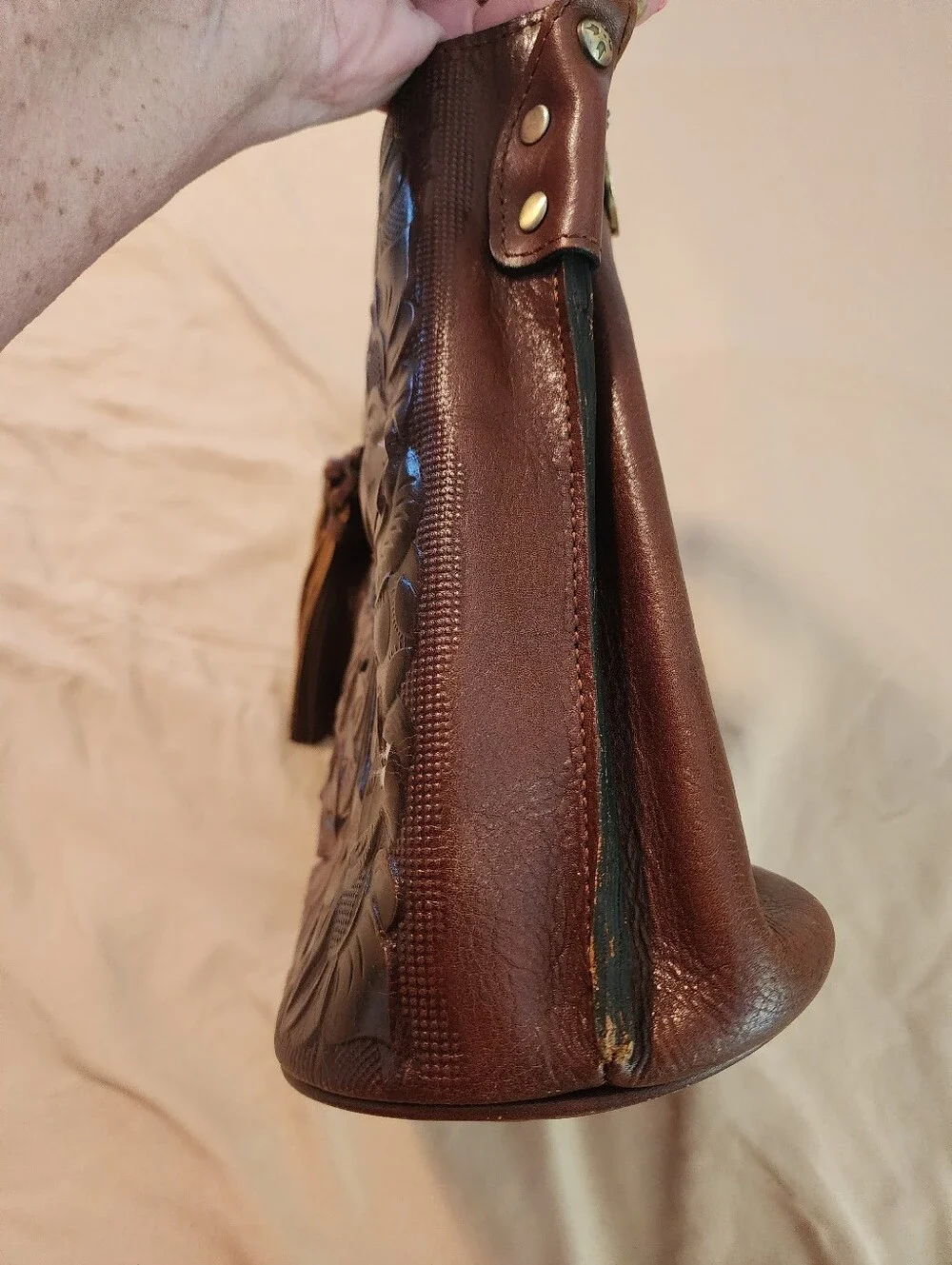 Patricia Nash 10th Anniversary Brown Tooled Leather Tassel Bag Fall 2010 Collect